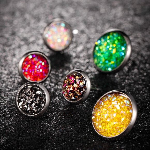 20 Pairs Round Stud Earrings Stainless Steel Druzy Stud Earring Anti Sensitive F - Picture 5 of 6
